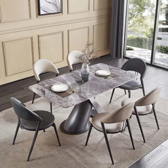 Table de salle à manger moderne de dalle de marbre/roche de base d'acier inoxydable de ménage