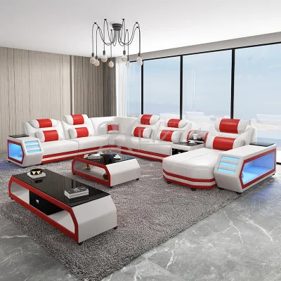 Canapé sectionnel intelligent en cuir de meubles de salon à la maison fonctionnels avec des lumières LED colorées